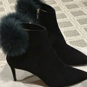Jimmy Choo Tesler 65 Black Heeled Boots with Fur Accent